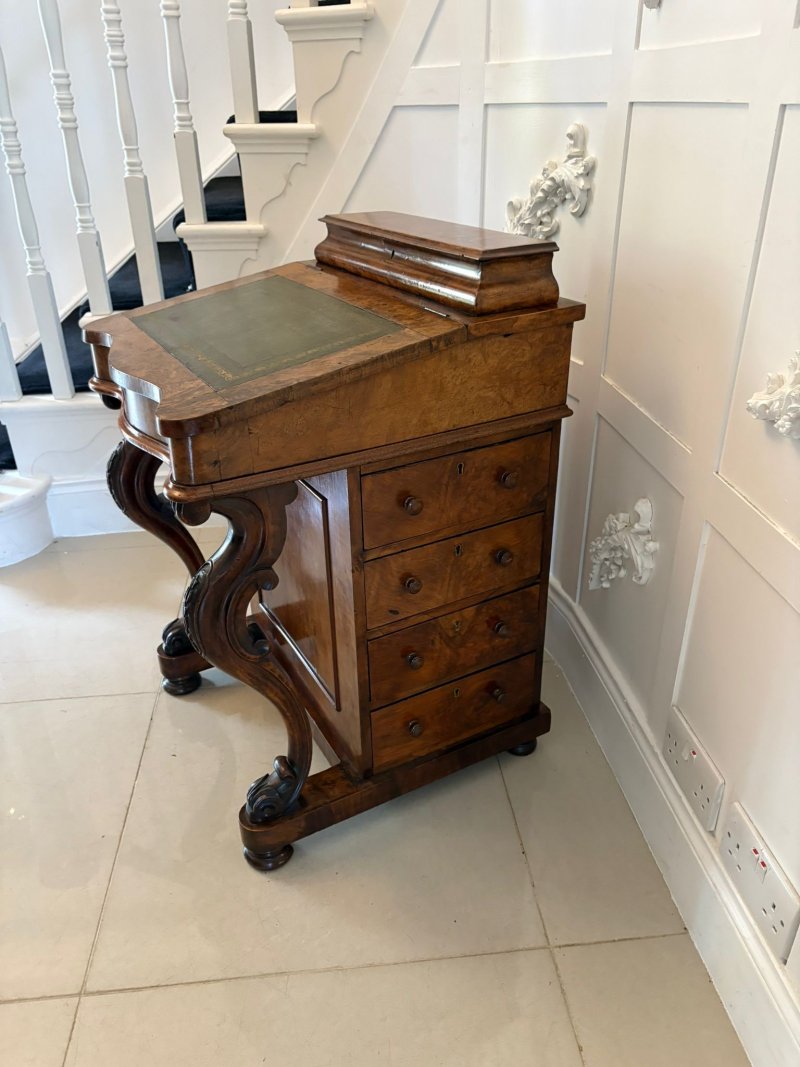 Antique Victorian Quality Burr Walnut Freestanding Davenport - Image 3